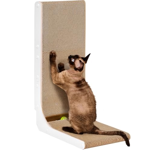 EHEYCIGA Cardboard Cat Scratcher for Indoor Cats, 26.8 Inch, White - color: White, size: 16.6x11.2x26.8