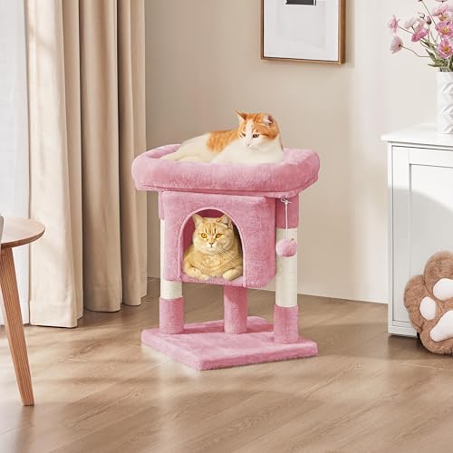 Yaheetech 23.5in Small Low-Profile Cat Tree Condo with Scratching Posts - color: Pink