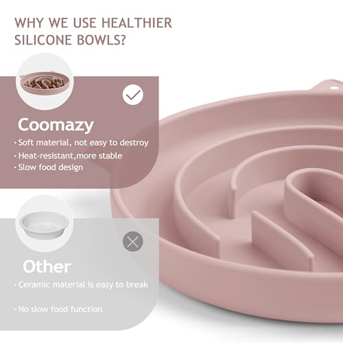 Coomazy Slow Feeder Cat Bowl Silicone Pet Puzzle Feeder for Slow Eating - color: Pink