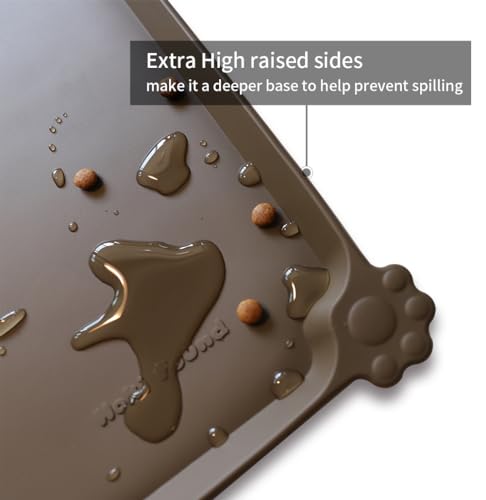 Hoki Found X-Large Silicone Pet Food Mat Tray - Non-Slip Dog and Cat Bowl Placemat - Waterproof Feeding Mat for Carpet - Coffee - color: Coffee, size: 28"L x 20"W