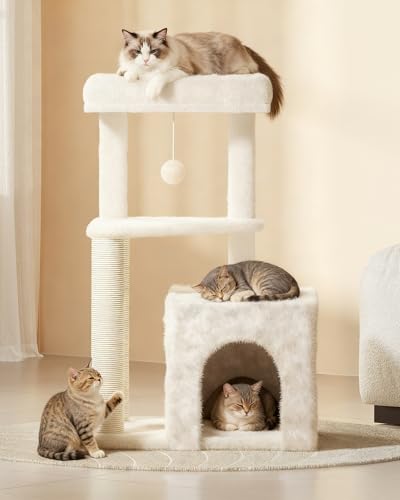 Cat Tree Tower for Indoor Cats, 33 Inches Multi-Level Cat Condo with Scratching Posts, Large Perch, Hanging Toy for Large Adult Cats, Beige - color: Beige