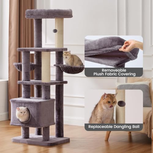 65in Large Cat Tree Heavy Duty Tower Condo & Sisal Posts for Cats - color: Grey-Plus