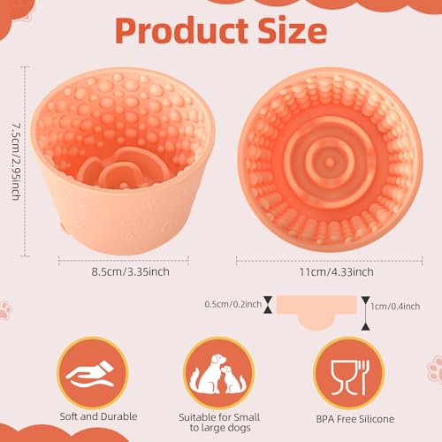 Dog Lick Bowl, Non-Slip Freeze Slow Feeder Small Medium, 1.6 Cup - color: Light Orange