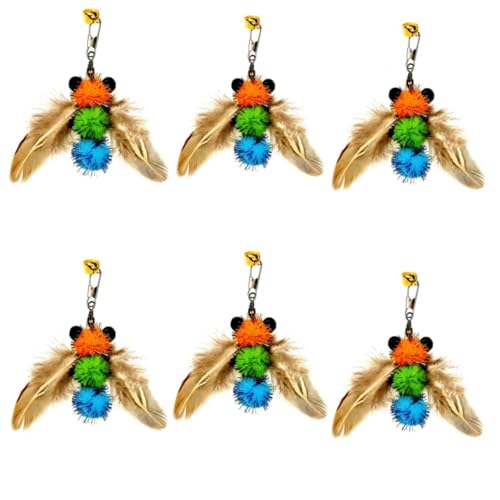 miwoowim 6PCS Bee Feather Cat Wand Refills, Interactive Teaser Replacements - color: 6 yellow bees