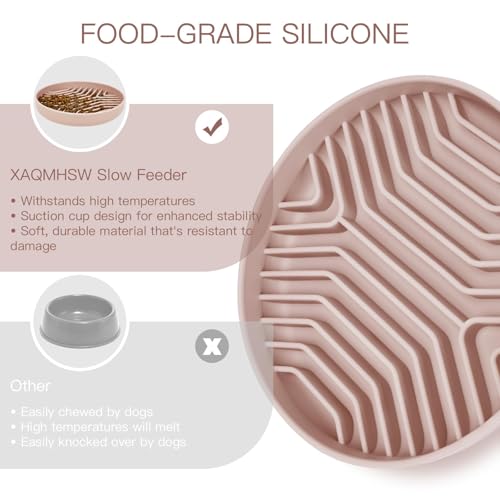 Silicone Slow Feeder Dog Bowls, Puzzle Design with Suction Cups (Pink) - color: pink