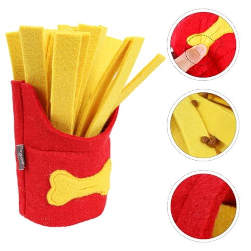TEHAUX Dog French Fry Snuffle Toy Felt Slow Feeder Training Puzzle Squeaky Pet Interactive Toy Food Dispensing Enrichment Mat for Dogs 8.46X6.69X3.14 in