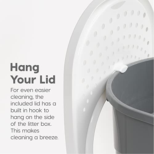 IRIS USA Top Entry Cat Litter Box, Hooded Privacy, Large, Gray/White - color: Gray w/ Scoop, style: Oval