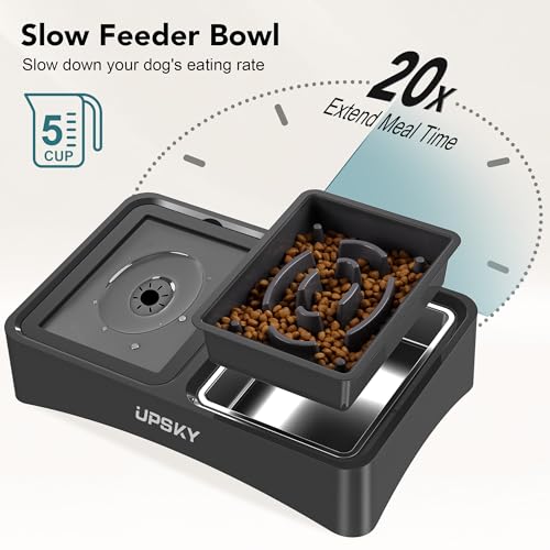 UPSKY 3-in-1 Elevated Dog Bowl with 2Pcs Lids, 4 Height Adjustable, Black - color: Black