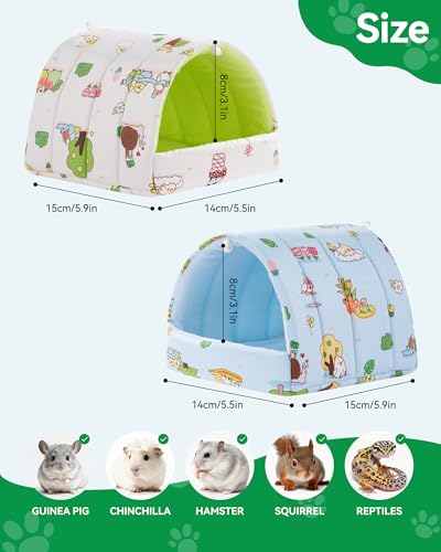 2 Pack Hamster Hideout Bed, Washable Small Animal House Bed Hamster House - color: Beige+Blue, size: 6*6in