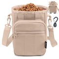 Stylish Dog Training Treat Pouch with Waist & Shoulder Strap, Dog Treat Bag for Walking and Training, Removable Waterproof Liner, Drawstring Treat Holder with Front Pocket & Clicker - color: Camel