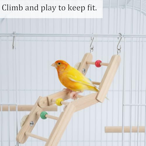 2 Pack Bird Ladder Toy, Natural Wood Parrot Climbing Bridge with Colorful Beads and Hanging Hooks, Bird Cage Accessories for Parakeets Budgies Cockatiels Lovebirds Small Parrots