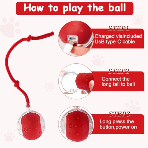 Interactive Cat Toys Smart Ball for Cats & Dogs! Now with 2 Rapid Tails. Features: 360°Auto-Rolling, Motion Activation& Bird Sounds. Perfect for Indoor Pet Exercise & Fun. (Red＆Blue) - color: Red＆Blue