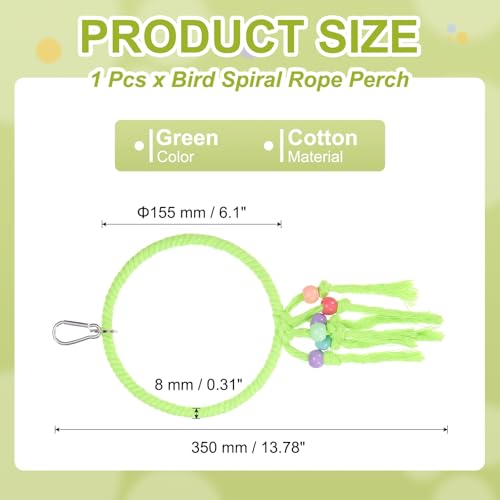 Bird Rope Perch Swing, Rope Ring Perch Standing Pole Accessory Climbing Swing Paw Grinding 13.7 Inch, (Green) Intended for Parrot/Parakeet/Budgies/Cockatiels/Lovebirds - color: Green, size: 13.7 Inch