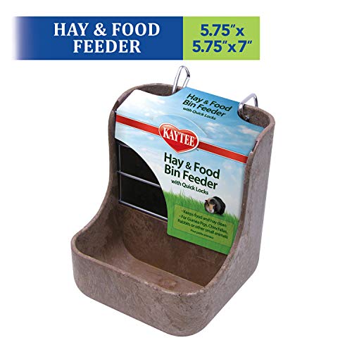 Kaytee Hay & Food Bin Feeder with Quick Locks for Pet Rabbits, Chinchillas, Guinea Pigs and Other Small Animals (Pack of 2) - size: 5.75 inches x 6 inches x 7 inches (Pack of 2)