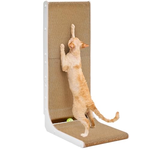 EHEYCIGA Cardboard Cat Scratcher for Indoor Cats, 32 Inch, White - color: White, size: 17x13.1x32