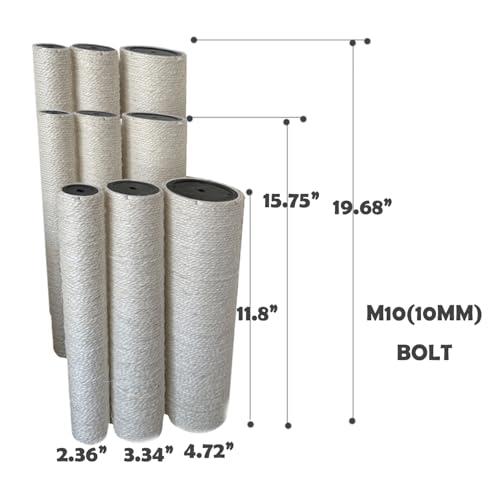 2Pcs M10 Cat Tree Replacement Post - 10mm Bolt Sisal Cat Scratching Post Replacement Pole DIY M10 Bolt Sturdy PVC Tubes Screws Included (3.35 * 15.75") - size: 3.35*15.75"