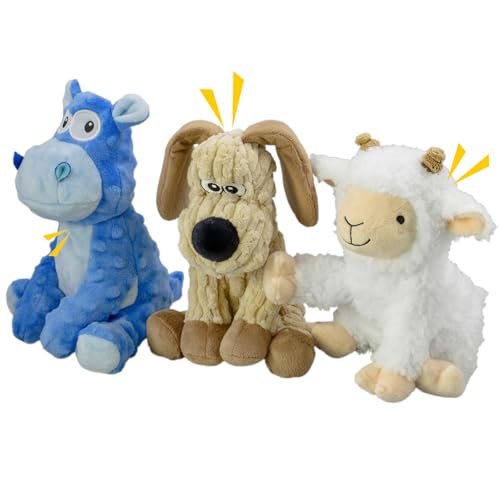 Squeaky Stuffed 3PCS Dog Toys, Chew for Large Medium Small Breeds - color: Blue&Khaki&White