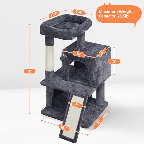 Yaheetech 36in Cat Tree Tower with Large Perch for Senior Kittens - color: Dark Gray, size: 36in