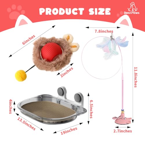 3-in-1 Cat Toy and Cat Window Perch, Window-Mounted Hammock with Scratching Board, Interactive Teaser Wand, Smart Ball with LED Lights