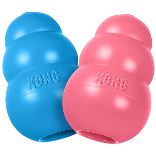 KONG Puppy Classic Toy – 2 Pack – Soft Natural Rubber for Teething, Enrichment, Crate Training & Chew Behavior Training (Large) - size: Large
