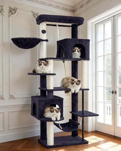 Gitelsnour Cat Tree, Cat Tower with Sturdy Steel Tube, Large Perch GCT024G - color: Smoky gray, size: 70.5 inches