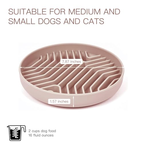 Silicone Slow Feeder Dog Bowls, Puzzle Design with Suction Cups (Pink) - color: pink