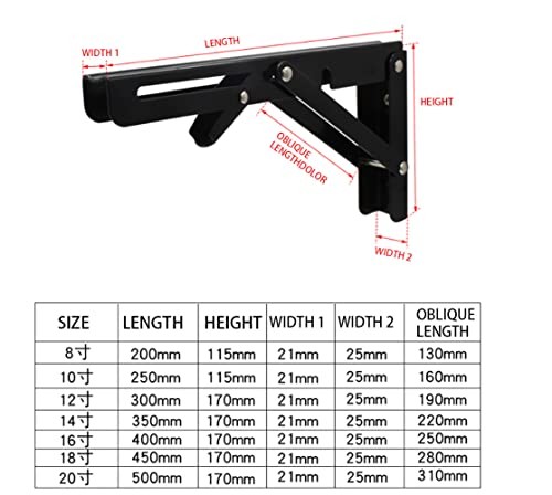 Black Folding Shelf Brackets Max. Load 220 lb, Heavy Duty DIY Wall Mounted Shelf Bracket Space Saving for Table Work Bench (12 INCH-2PCS) - size: 12 INCH-2PCS