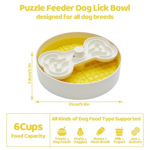 Puzzle Feeder Slow Feeder Dog Bowl with Lick Mat and Puzzle Inserts - Non-Slip Base, Adjustable Speed Design, Dishwasher Safe for Large Dogs,Yellow - color: Wheat-Yellow, size: L