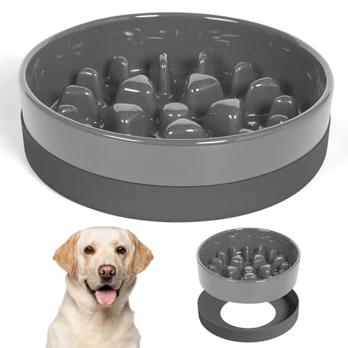 Sted Ceramic Slow Feeder Dog Bowls for Medium Large Breed - color: Grey, size: Large-9.5 inches