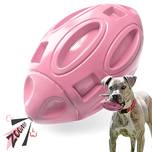 EASTBLUE Dog Toys for Aggressive Chewers, Indestructible Squeaky Football - color: Pink