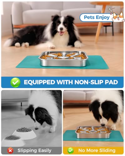 2-Pack Slow Feeder Dog Bowls with Non-Slip Mat, Stainless Steel Slow Feeder for Small & Medium Dogs, 2.5 Cups Pet Bowl for Slows Down Eating, Dishwasher Safe, Anti-Gulping Dog Bowl - size: 2.5 Cup 2 Pack