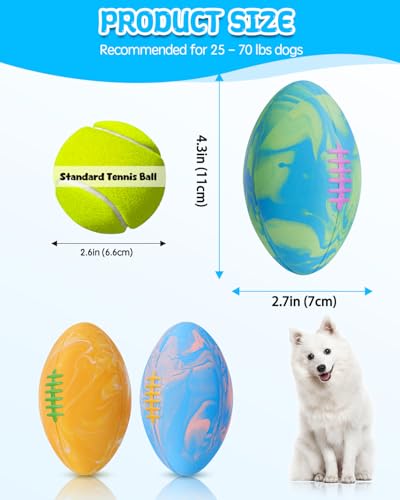 SCHITEC Dog Squeaky Ball Toys, Interactive Pet Balls for Fetch Play, Latex Rubber Football Toy for Medium Large Breed Dogs - size: For Medium/Large Dogs, style: Football