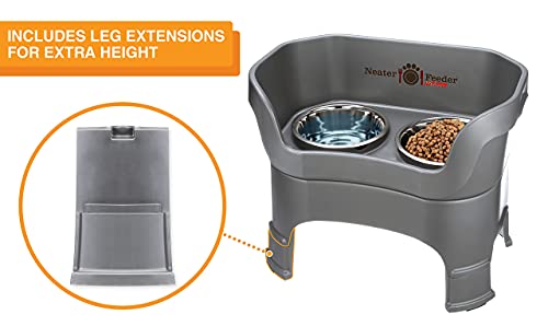 Neater Feeder Deluxe Mess-Proof Elevated Dog Bowls for Large Dogs (40+ lbs), 2 Height Adjustable (14.5” & 17.5”) No-Spill Raised Dog Bowl Stand, Stainless Steel Food Bowl Set, Made in USA, Gunmetal - color: Gunmetal, size: Large + Standard Bowl