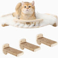 Cat Wall Shelves - 3 Steps Scratch Post & Hammock Bed with Plush Cover, Climbing Shelf for Indoor Cats (Wood)