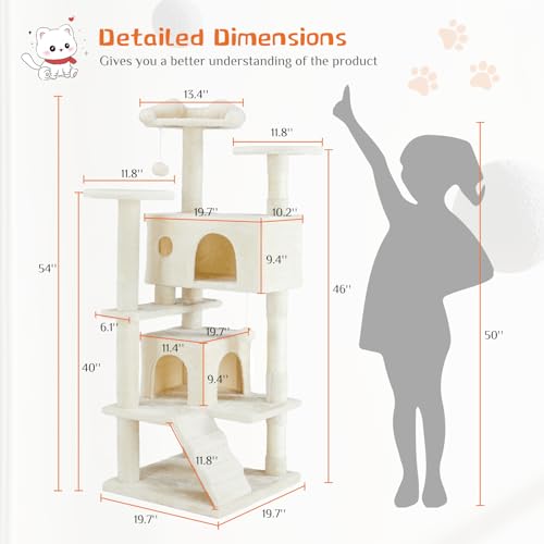 Sweetcrispy 54-inch Cat Tree Tower with Scratching Posts, Indoor Use - color: Beige, size: 54*20*20IN