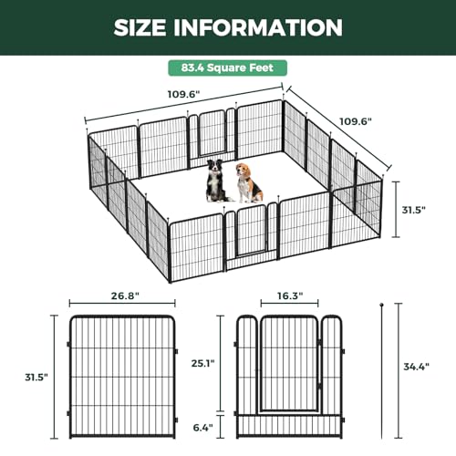 FXW Rollick Dog Playpen, Indoor, Yard & RV Camping, 32" H, 16 Panels - color: Black, size: 32"H