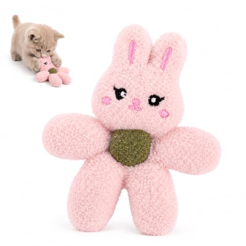 Plush Catnip Toys for Indoor Cats, Interactive Kitten Chew Toys for Teething & Dental Care, Durable Nylon Animal Shape Kicker Toy with Natural Catnip Ball for Boredom Relief (Rabbit) - color: Rabbit