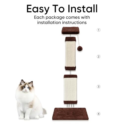 Cat Scratching Post for Indoor Cats, 32Inch Sisal Cat Scratcher - color: Brown