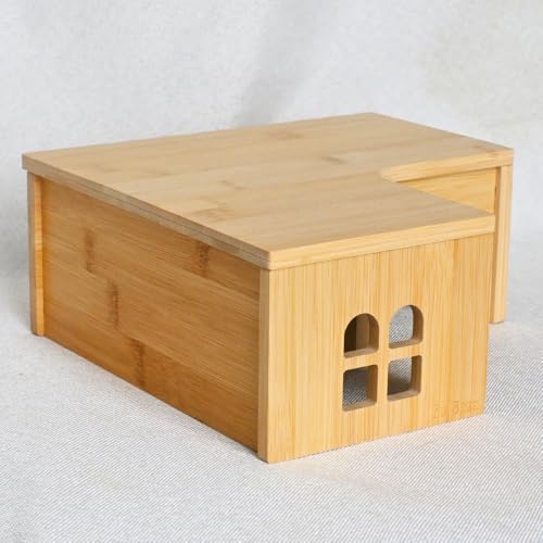 0.3" Thick Bamboo Hamster Maze, Pre-Assembled L-Shape Wooden Hideout, Safe One-Piece Fixed Construction, Large Nesting Habitat for Syrian Hamster, Gerbil, 11.6 x 11.6 x 5.1 in, Large