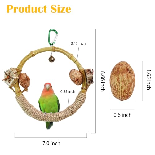 Circle Bird Swing with Bell,Bamboo Parakeet Rope Perches for Cage Ring Bird Swings Chewings Nuts Toys for Parrots Cockatiels Lovebirds Budgie - size: 【 Small Bell】