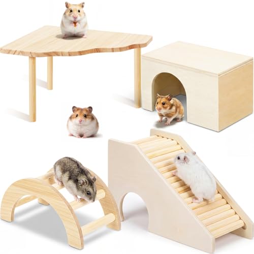 Breezehug 4 Pcs Hamster Cage Accessories Hamster Platform Toy, Log Cabin - style: Log Cabin