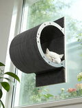 Cat Window Perch with Scratching Bed,Versatile Climbing Shelves Mounted by Strong Suction Cups, Solid Metal Frame and Anti-Slip Felt for Hide,Nap and Sunbath, Glass Protection Design(Grey) - color: Grey