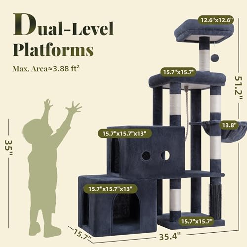 Hey-brother Cat Tree Tower with Steped Climbing Condos, Platforms, MPJ061G - color: Smoky Gray