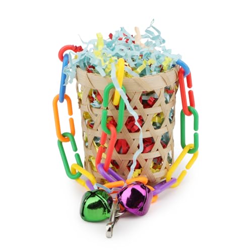 Wontee Bird Toys Colorful Shredding Crinkles Foraging Toys Natural Sola Ball for Parrots Cockatiels Conures Parakeets Budgies Senegal (Bamboo Basket (1 Pack))