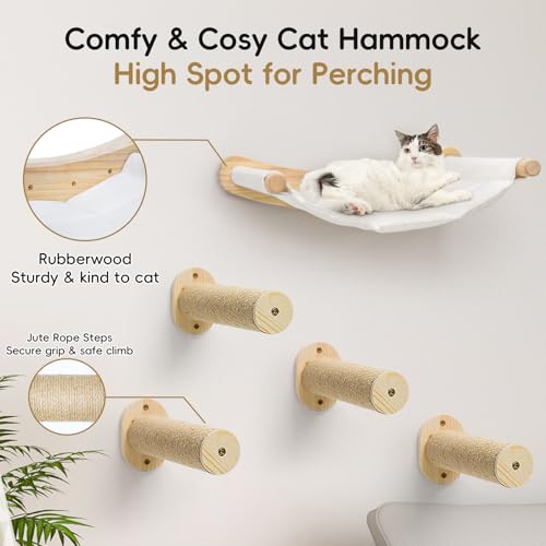 Cat Wall Hammock & Steps Set - Wall Mounted, 21 * 18 in for Large Cats - Screw-in Climbing Play Set