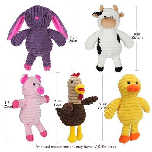 PrimePets Dog Toys, 5 Pack, Plush Dog Squeaky Toys, Assortment Value Bundle Animal Pet Toy for Small Medium Large Dogs, Stuffed Puppy Chew Toy
