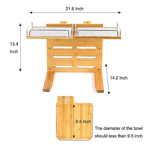 FOREYY Adjustable Raised Dog Bowls,Bamboo Elevated Feeder Stand with Non-Skid Feet for Food and Water,5 Level Wooden Pet Dining Table Comfort Feeding Station for Medium Large Big Dogs