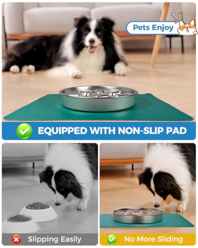 Slow Feeder Dog Bowls with Non-Slip Mat, Stainless Steel Metal Slow Feeder for Small & Medium Dogs, 2 Cups Pet Bowl for Slows Down Eating, Dishwasher Safe, Anti-Gulping Dog Bowl -2 Pack - size: 2 Cup 2 Pack
