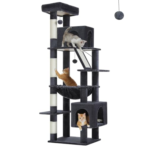 71" Cat Tree for Indoor Cats,Multi-Level Cat Tower with Large Hammock - color: Dark Grey, size: 71 Inches