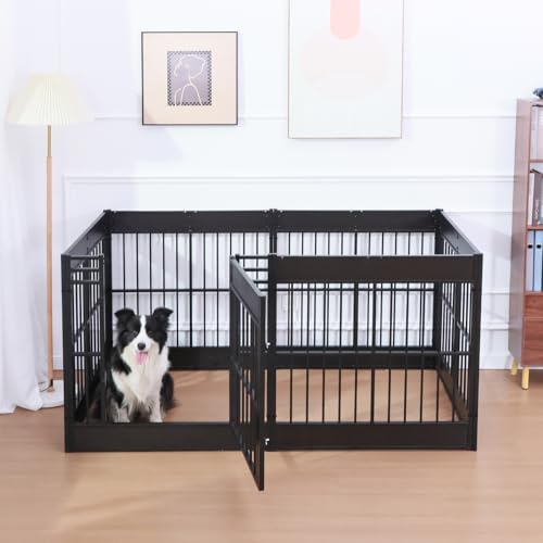 Furniture Style Dog Playpen, 32" Tall Indoor Dog Pen with Wood Panels - color: Black, style: 6 Panels (31.5" High)